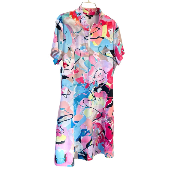 ACEGOLFS Women Plus Size 2XL Multicolor 1/4 Zip Short Sleeve Pullover Dress NWOT - Picture 1 of 10